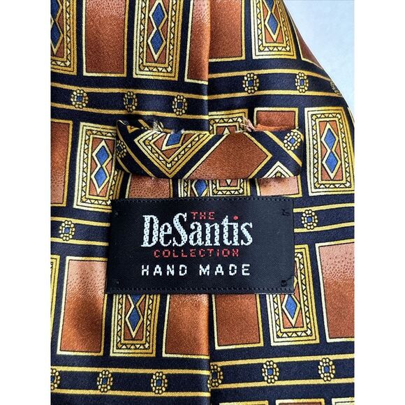 DeSantis Collection Men's Neck Tie 100% Silk Hand Made Italy Brown Black Gold - Picture 3 of 8